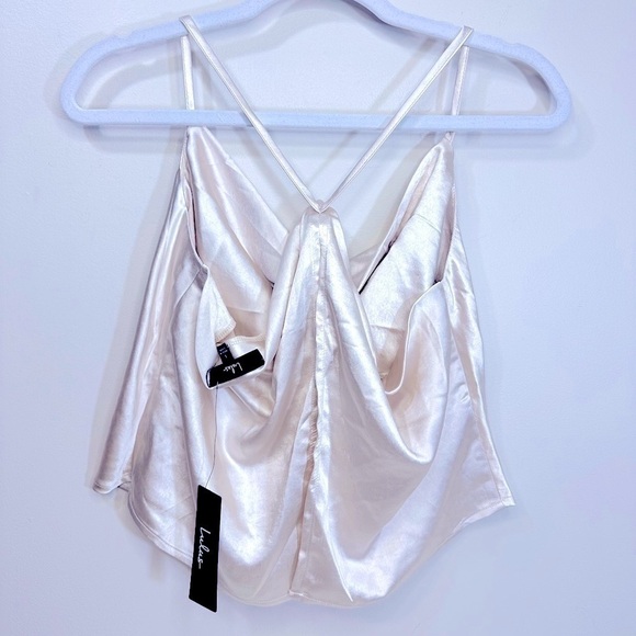 NWT Lulus Hold On To Love Satin Cowl Neck Cami Crop Top Beige Size Large - Picture 4 of 13